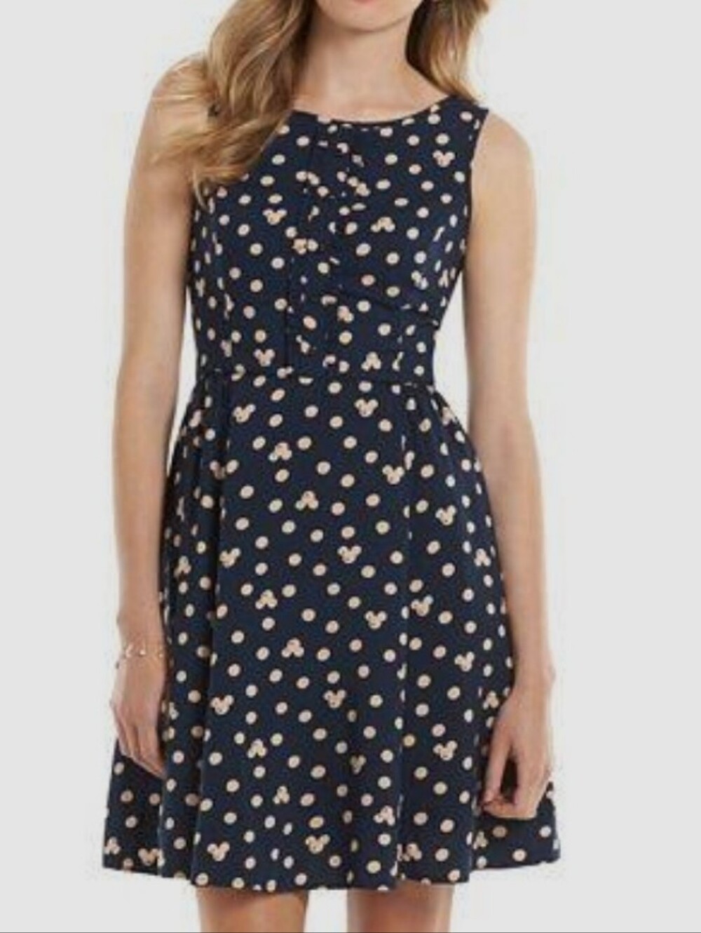 Lauren Conrad X Disney Navy Dress with Cream Polka Dot & Mickey Accent